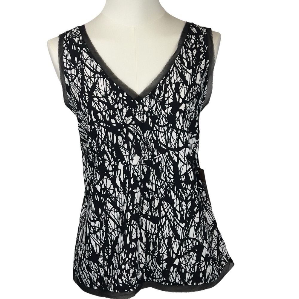 Halogen Abstract Print Tank Medium Black‎ White Sleeveless Raw Edge Trim NEW - Picture 8 of 8